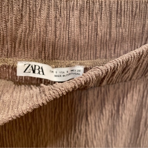 Zara Plissé Textured Wide Leg Flowy Pants in Camel Tan - S - Picture 3 of 5